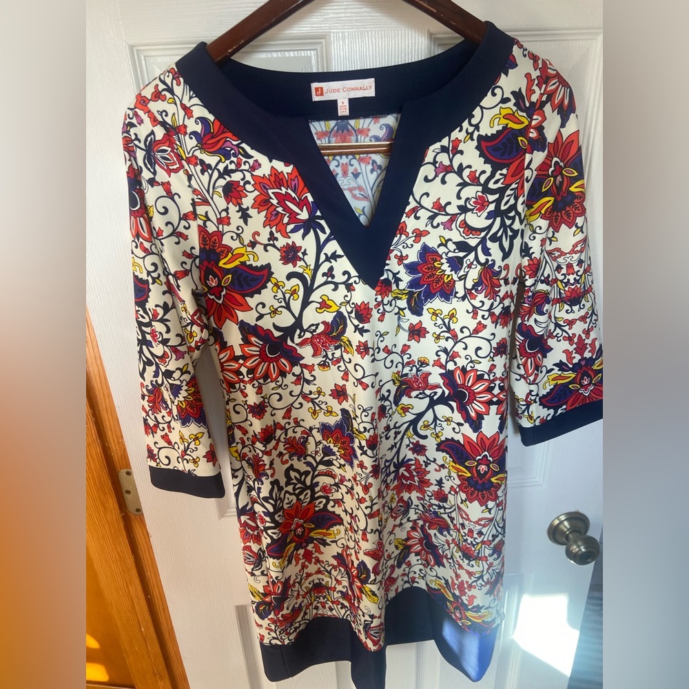 Jude Connally Floral V-Neck Tunic Dress | Size S | Made in USA